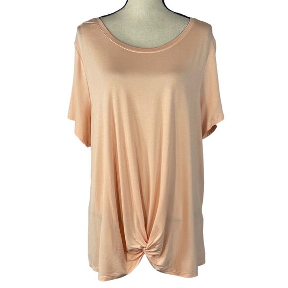 Style & Co 2X-Large Knit Top Short Sleeve Scoop Neck Stretch Knotted Front Peach - Picture 1 of 8